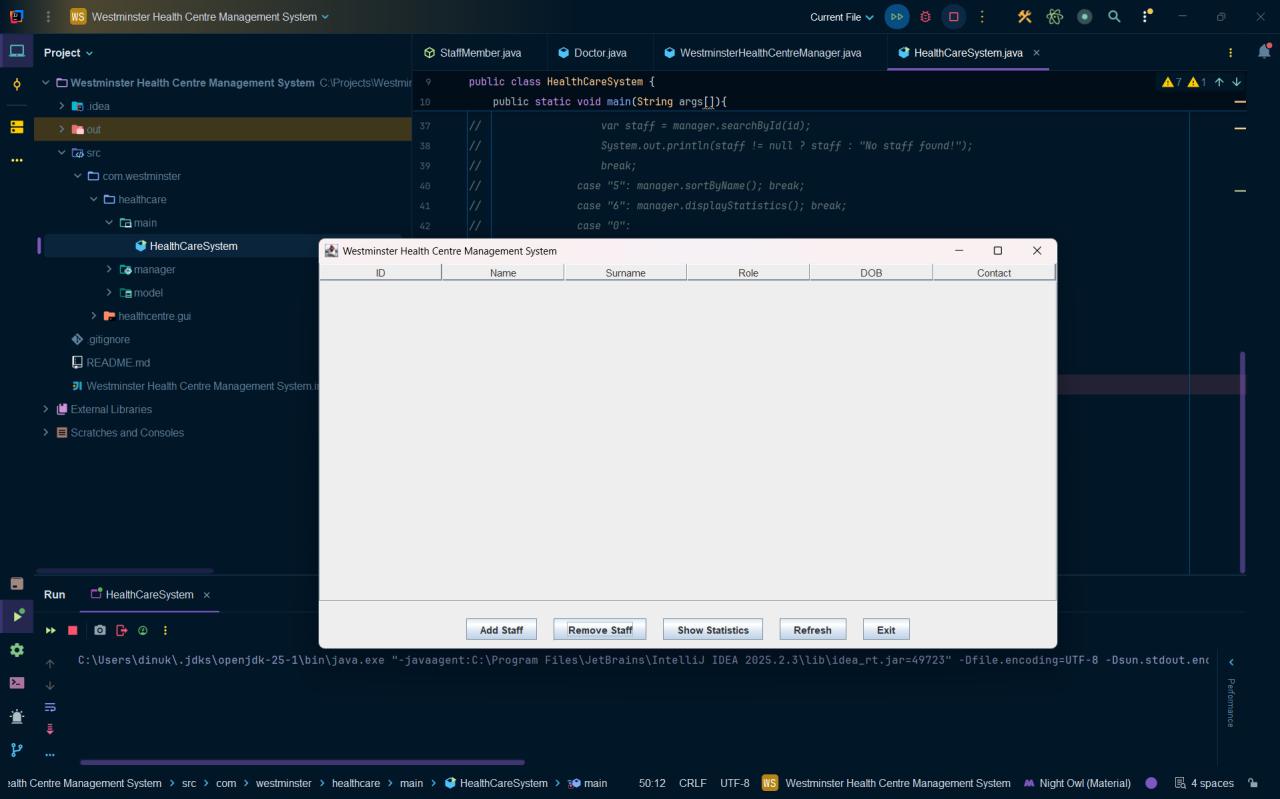 Health Centre Management System – screenshot
